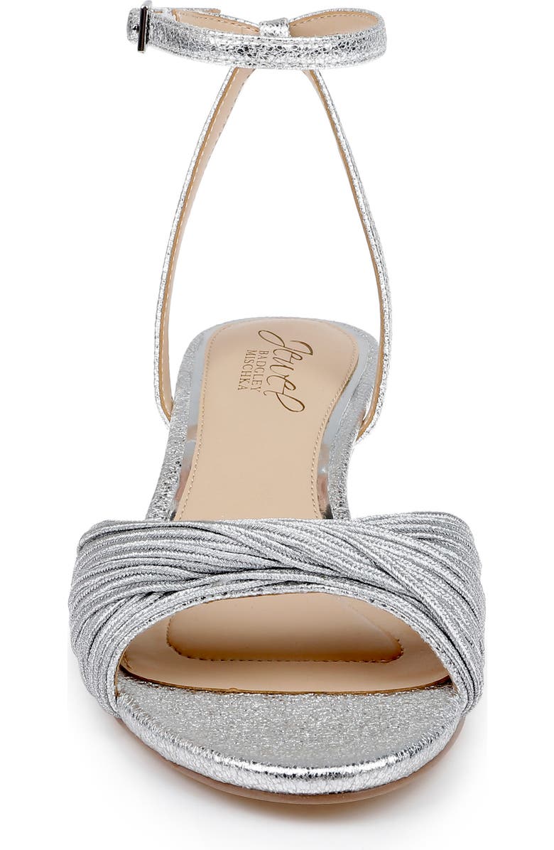 Jewel Badgley Mischka Nance Ankle Strap Kitten Heel Sandal, Alternate, color, Silver Textile