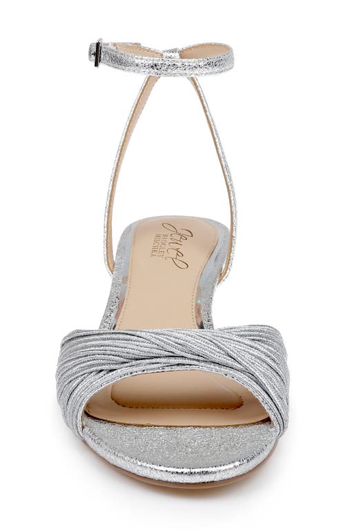 Jewel Badgley Mischka Nance Ankle Strap Kitten Heel Sandal In Silver Textile