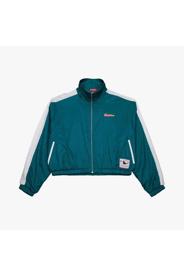 Women's Mitchell & Ness Aqua Miami Dolphins Nylon Cropped Full-Zip Jacket, Main, color, Aqua