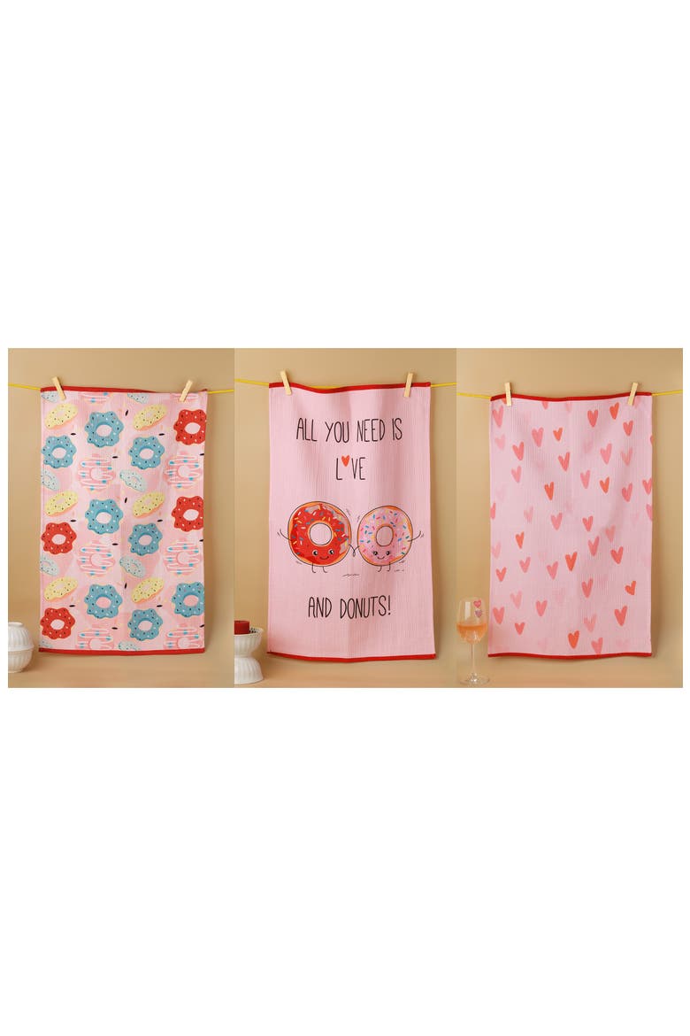 Perfect Pair Set of 3 Kitchen Towels, Alternate, color, PINK/ RED/ BLUE/ CREAM