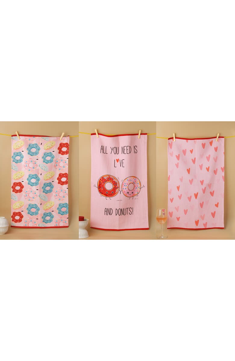 Tiramisu Perfect Pair Set of 3 Kitchen Towels, Alternate, color, Pink/ Red/ Blue/ Cream