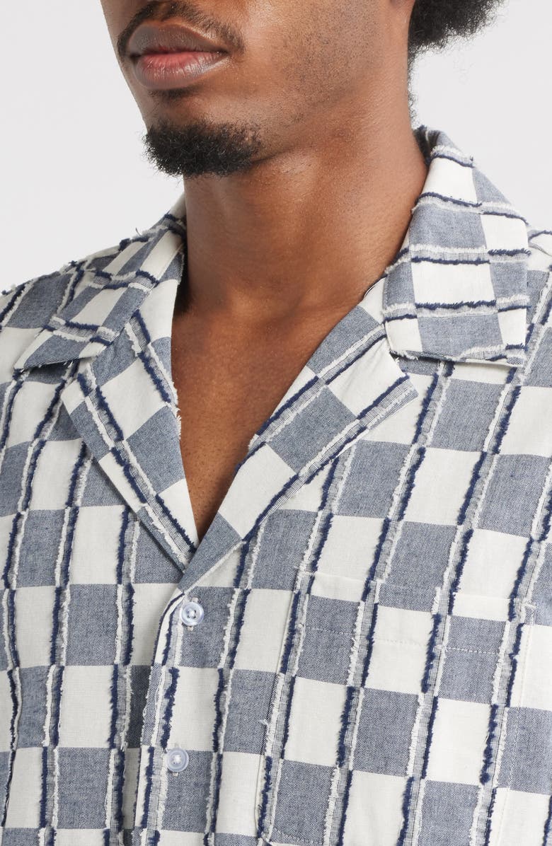 RIZORT Andrew Check Cotton Camp Shirt, Alternate, color, Navy