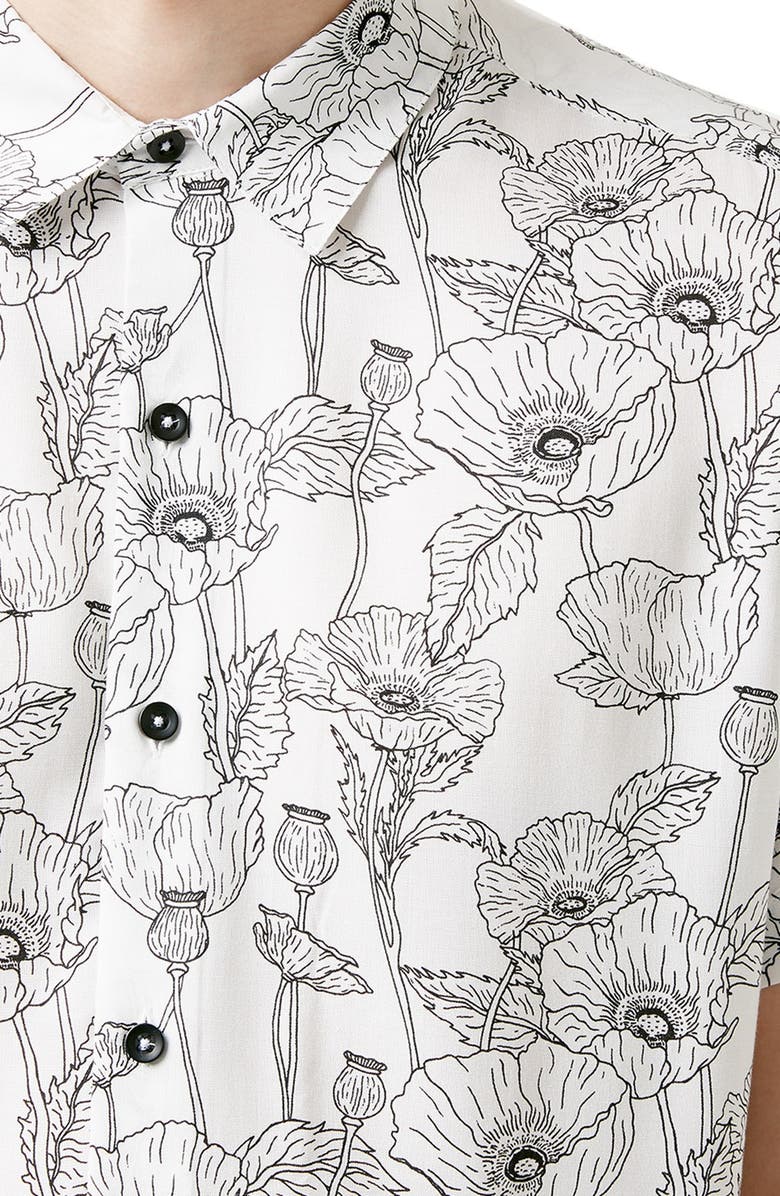 Topman Slim Fit Short Sleeve Poppy Print Shirt, Alternate, color,