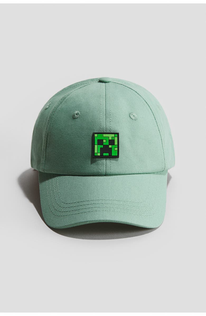 H&M Printed twill cap, Main, color, Dusty Green/Minecraft