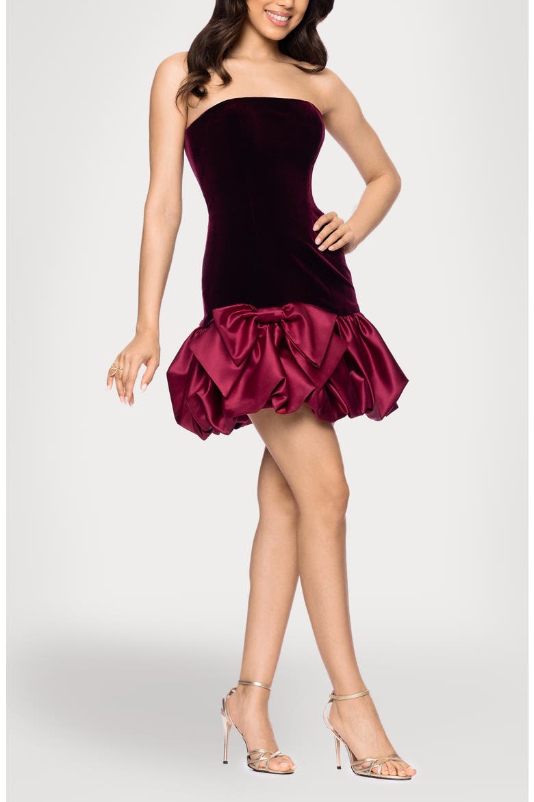 Mixed Media Bubble Hem Cocktail Minidress, Alternate, color, WINE