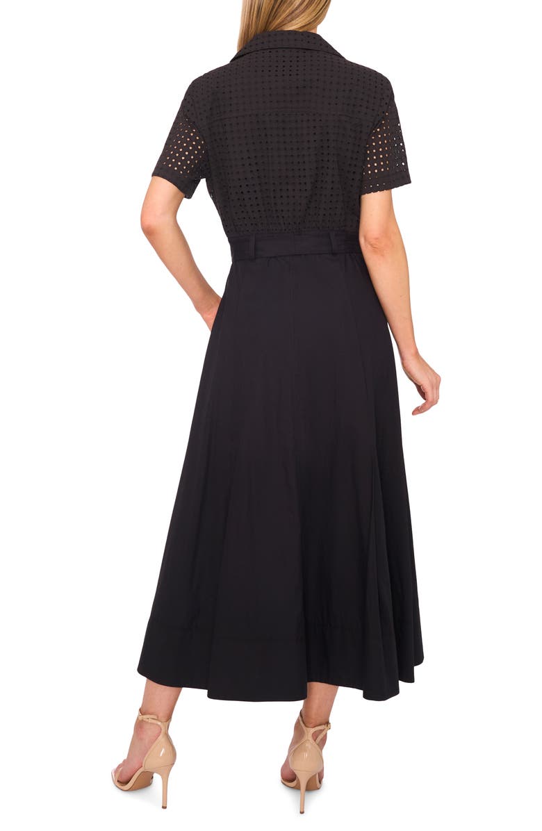 Halogen<sup>®</sup> Eyelet Embroidery Midi Shirtdress, Alternate, color, Rich Black 060