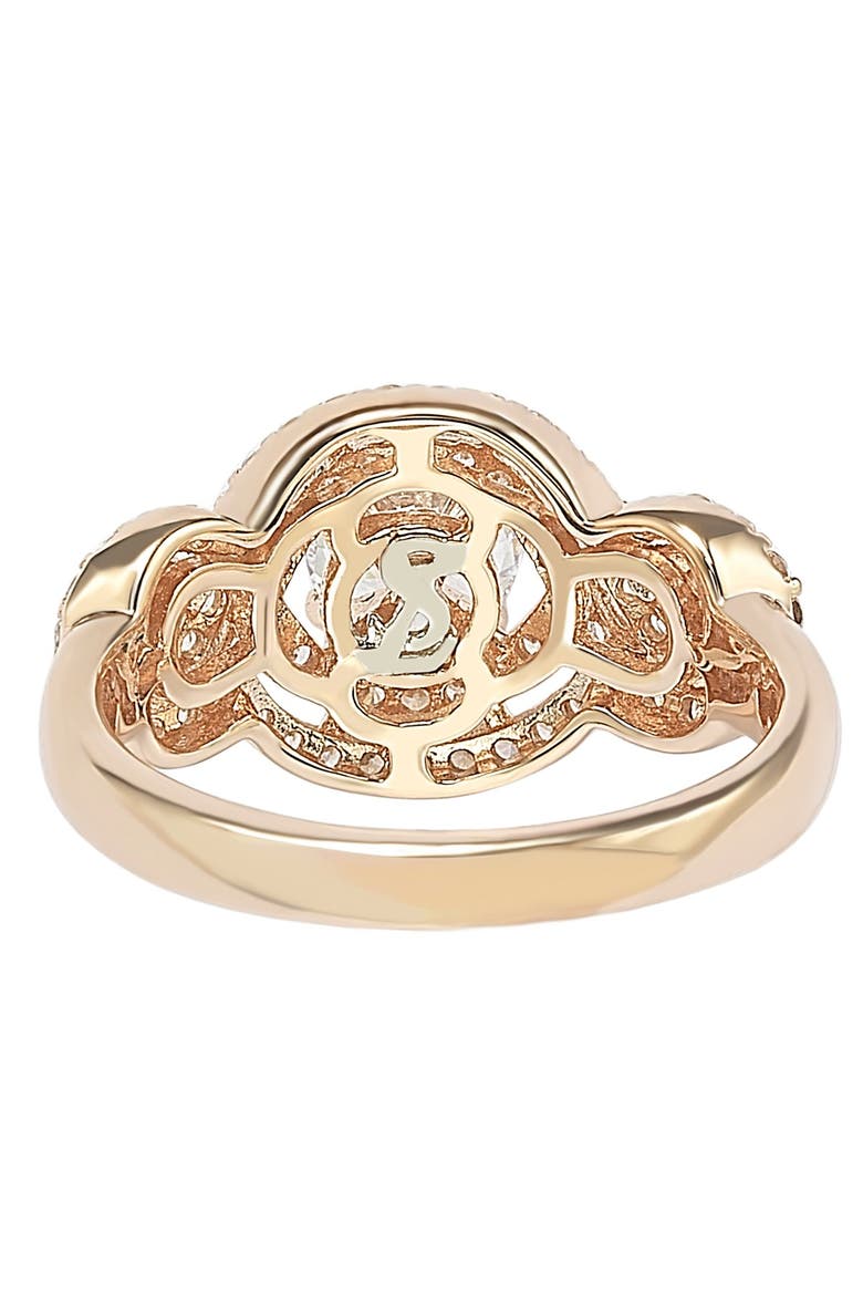 Rose Plated Sterling Silver Round Cubic Zirconia Halo Engagement Ring, Alternate, color, ROSE