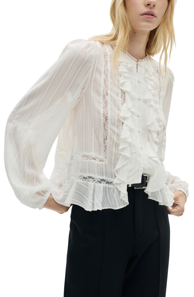 MANGO Ruffle & Lace Shirt, Main, color, 