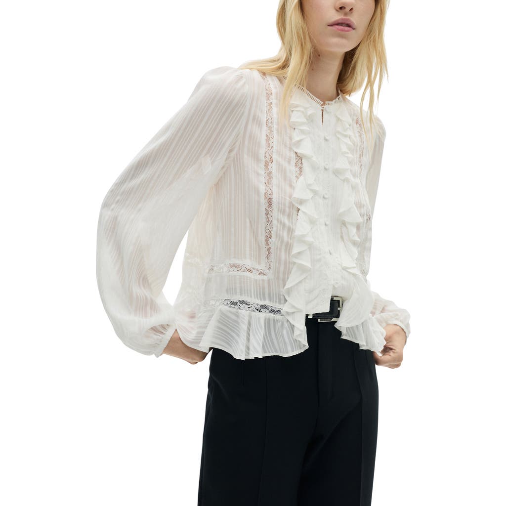 Mango Ruffle & Lace Shirt In Off White