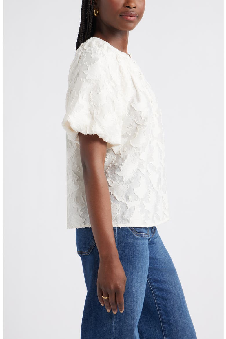 Floral Jacquard Puff Sleeve Top, Alternate, color, IVORY PRISTINE