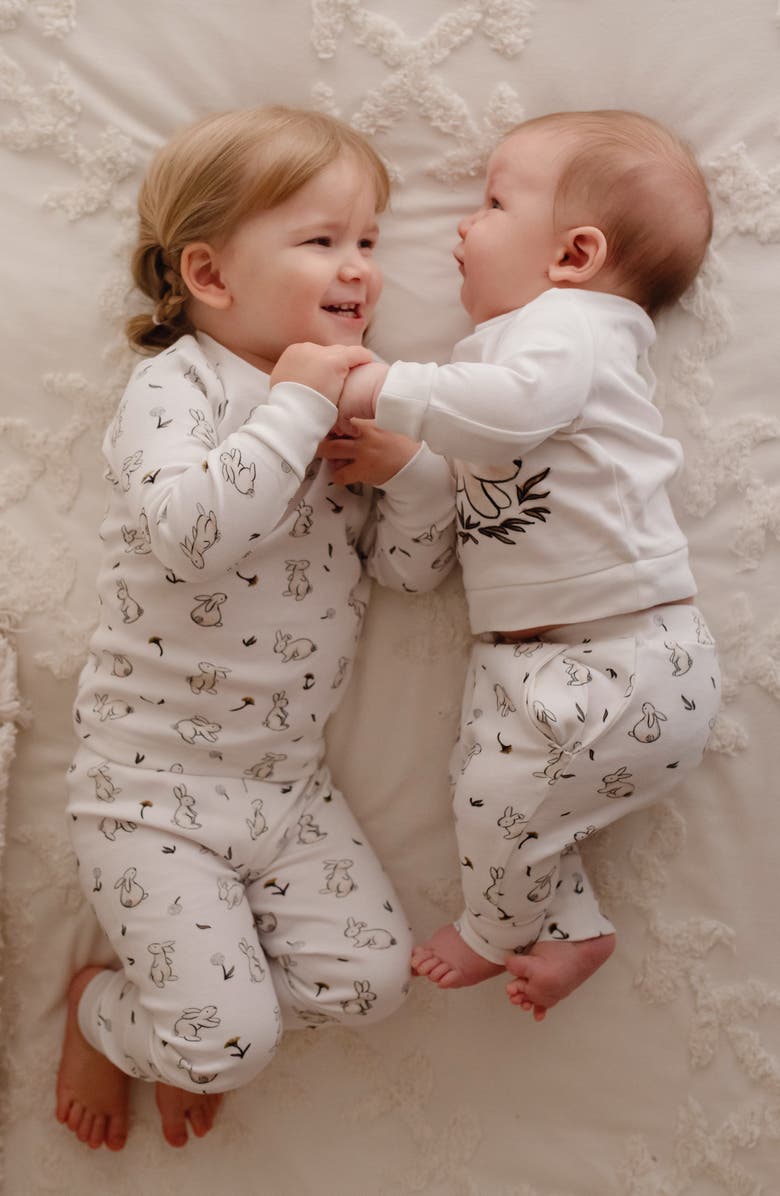 L'ovedbaby Bunny Print Fitted Organic Cotton Two-Piece Pajamas, Alternate, color, 