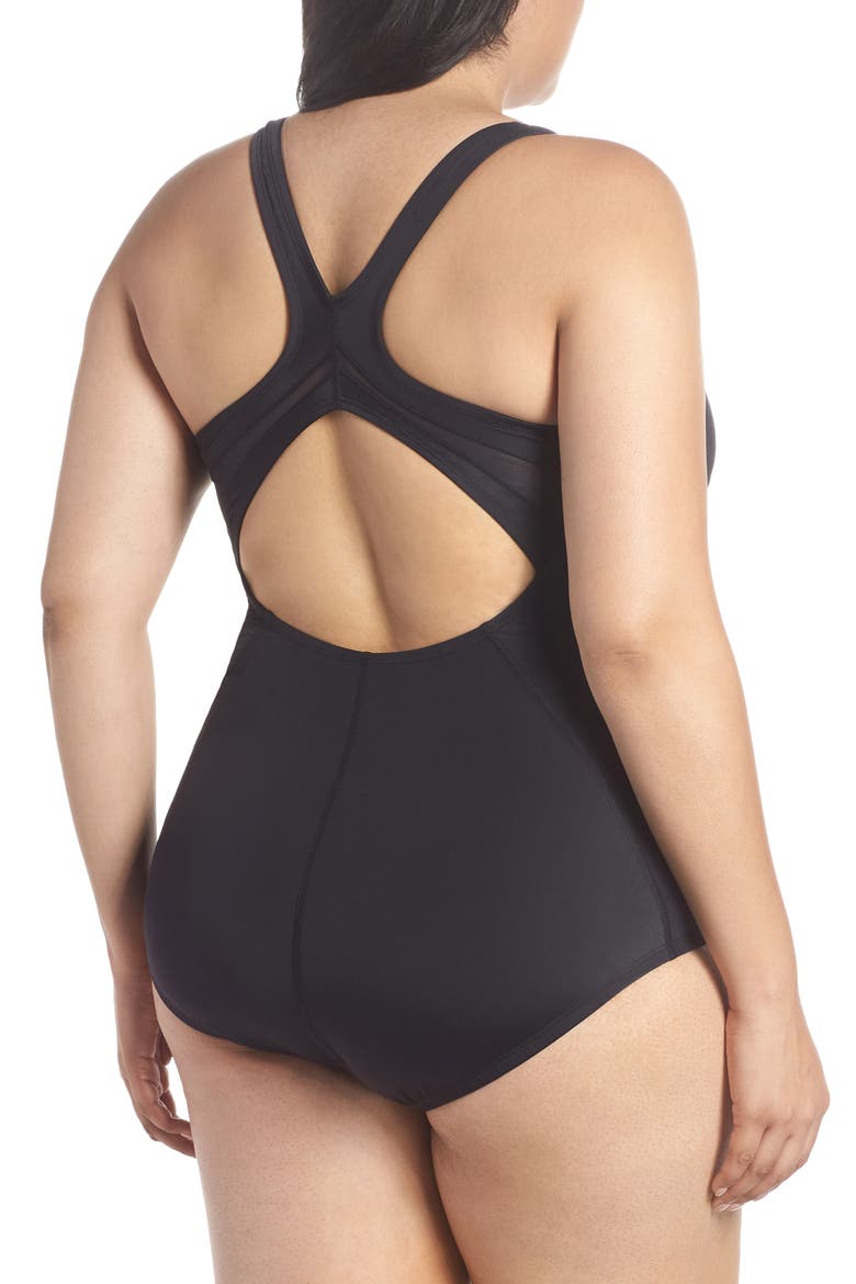 One-Piece Racerback Swimsuit, Alternate, color, BLACK