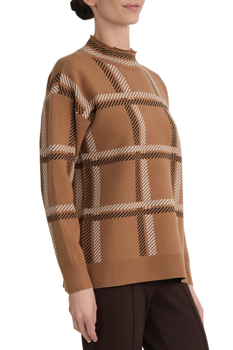 Plaid Jacquard Mock Neck Sweater, Alternate, color, CARAMEL MULTI