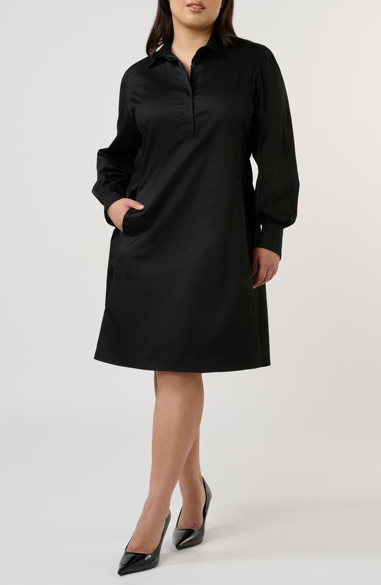 Estelle Asher Long Sleeve Cotton Shirtdress, Alternate, color, Black