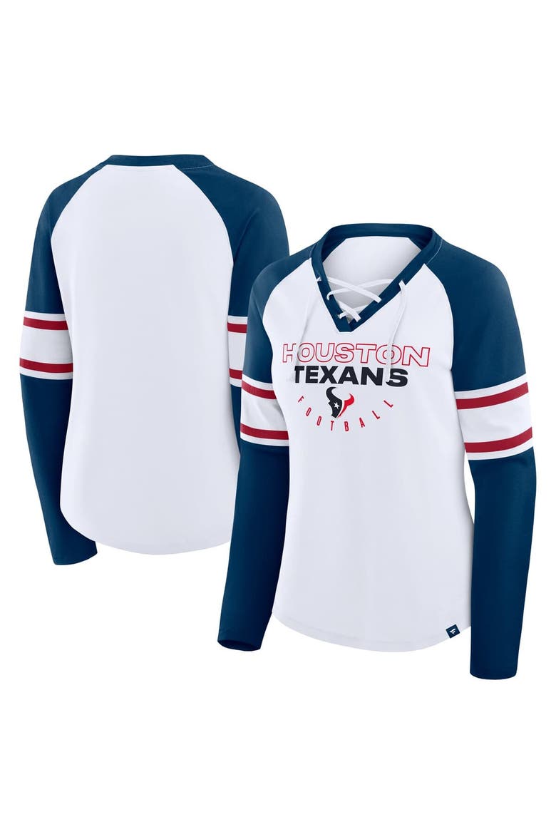 Women's Fanatics White/Navy Houston Texans Redzone Blitz Package Raglan Lace-Up V-Neck Long Sleeve T-Shirt, Main, color, White