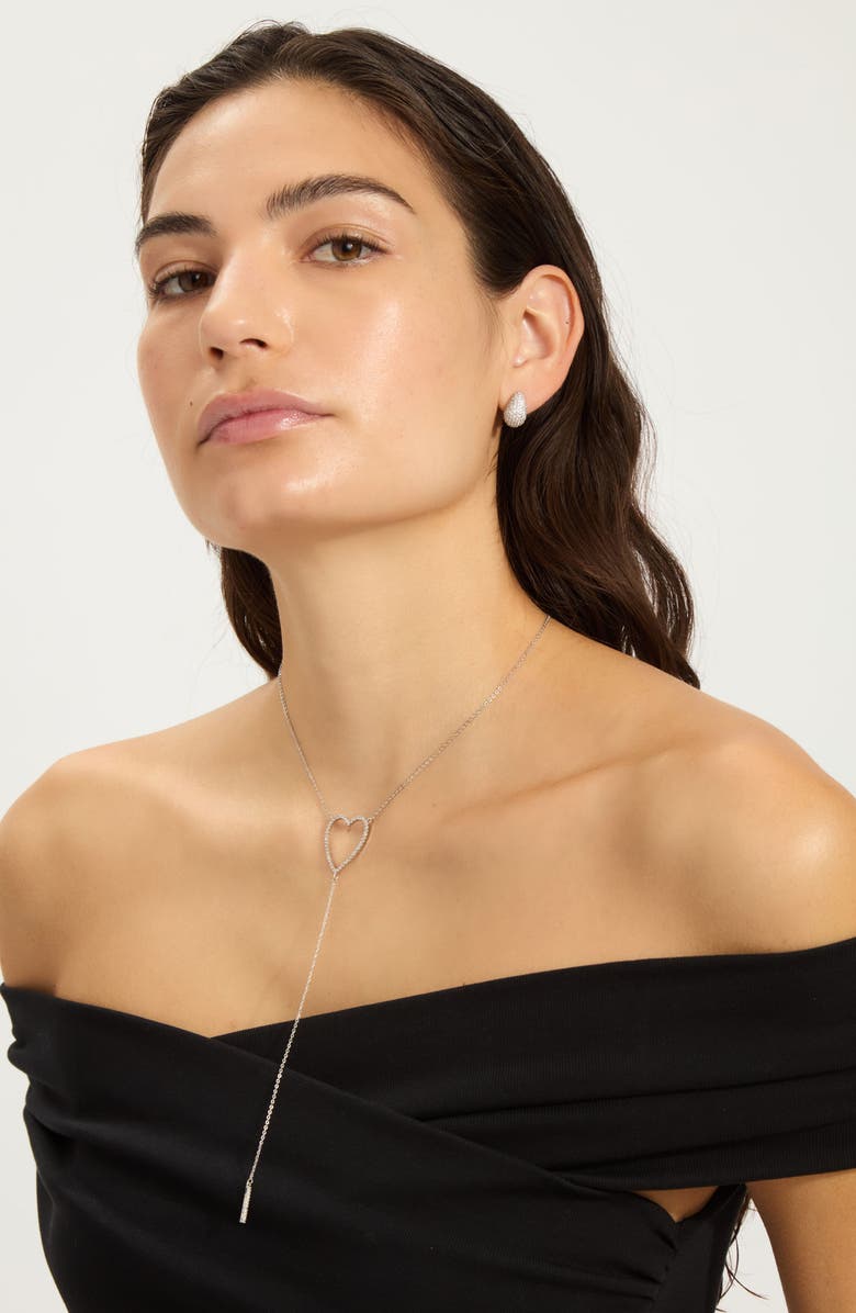 Adornia Heart Lariat Necklace, Alternate, color, Silver
