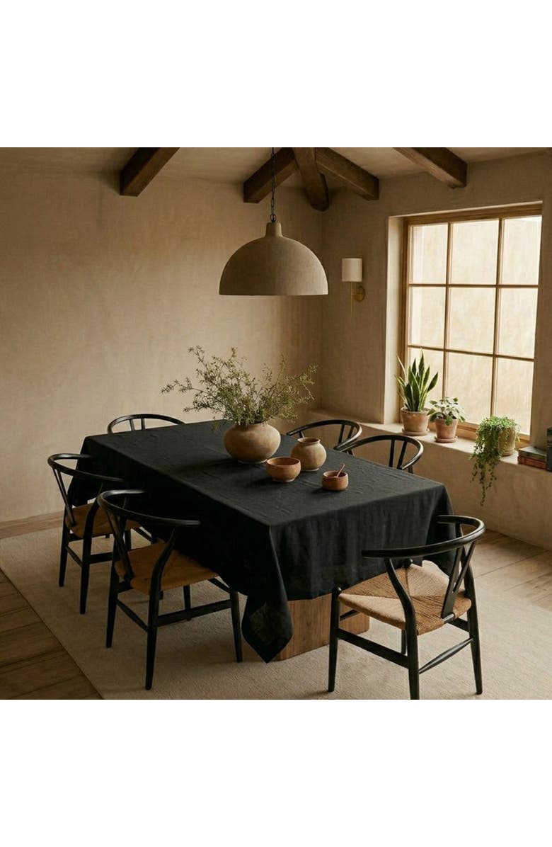 Solino Home Linen Tablecloth for Dining Table, Holiday and Everyday Table Decor - Diana, Alternate, color, Black