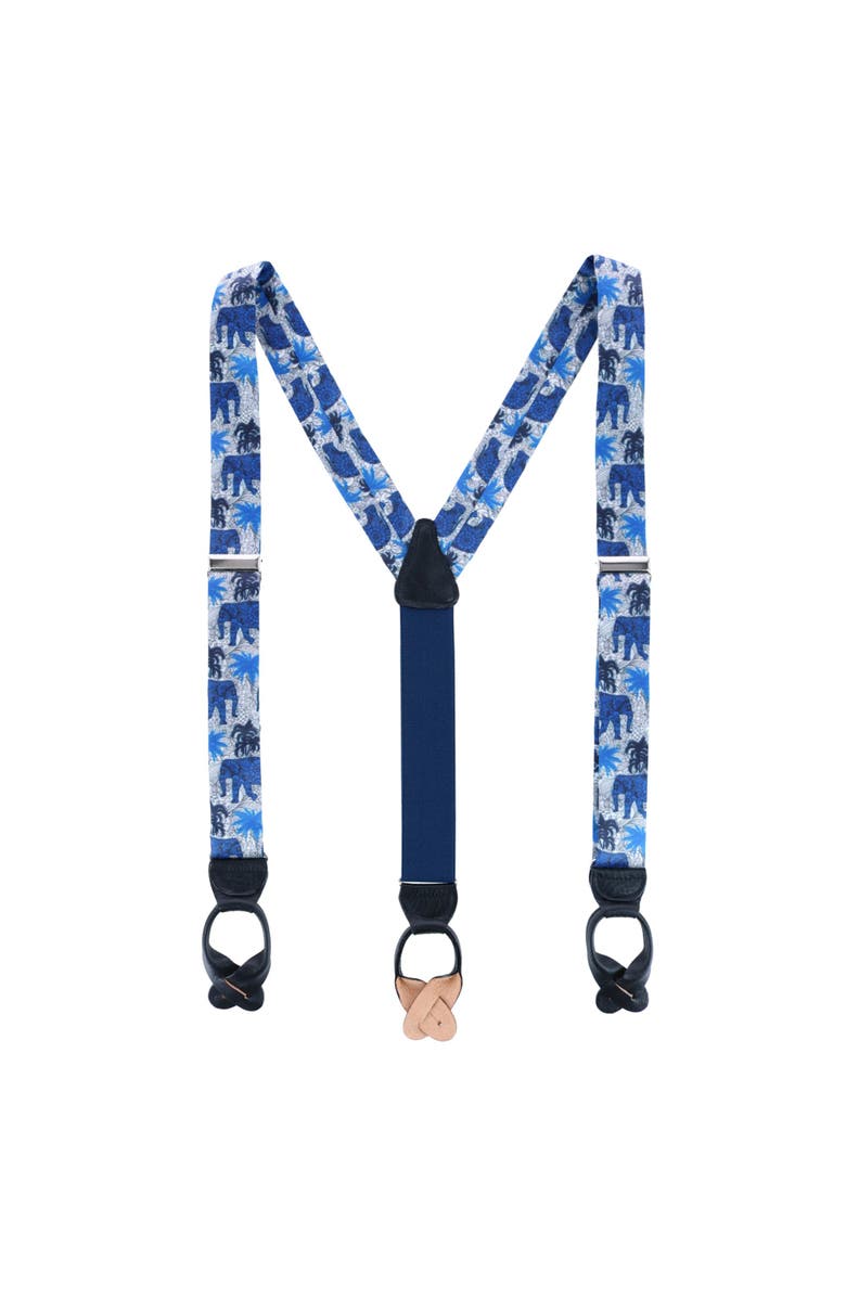 Trafalgar Elliot The Elephant Safari Silk Button End Suspenders, Alternate, color, Blue