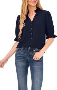 CeCe V-Neck Button-Up Shirt