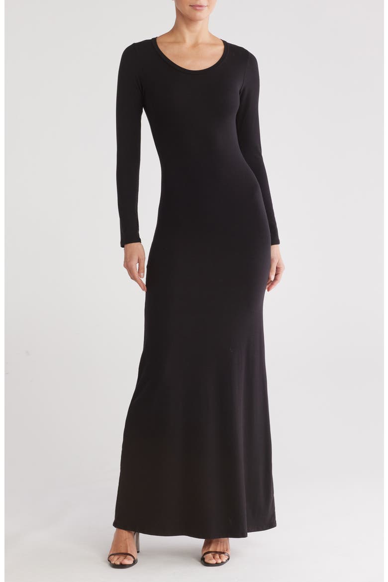 Long Sleeve Maxi Dress, Main, color, BLACK