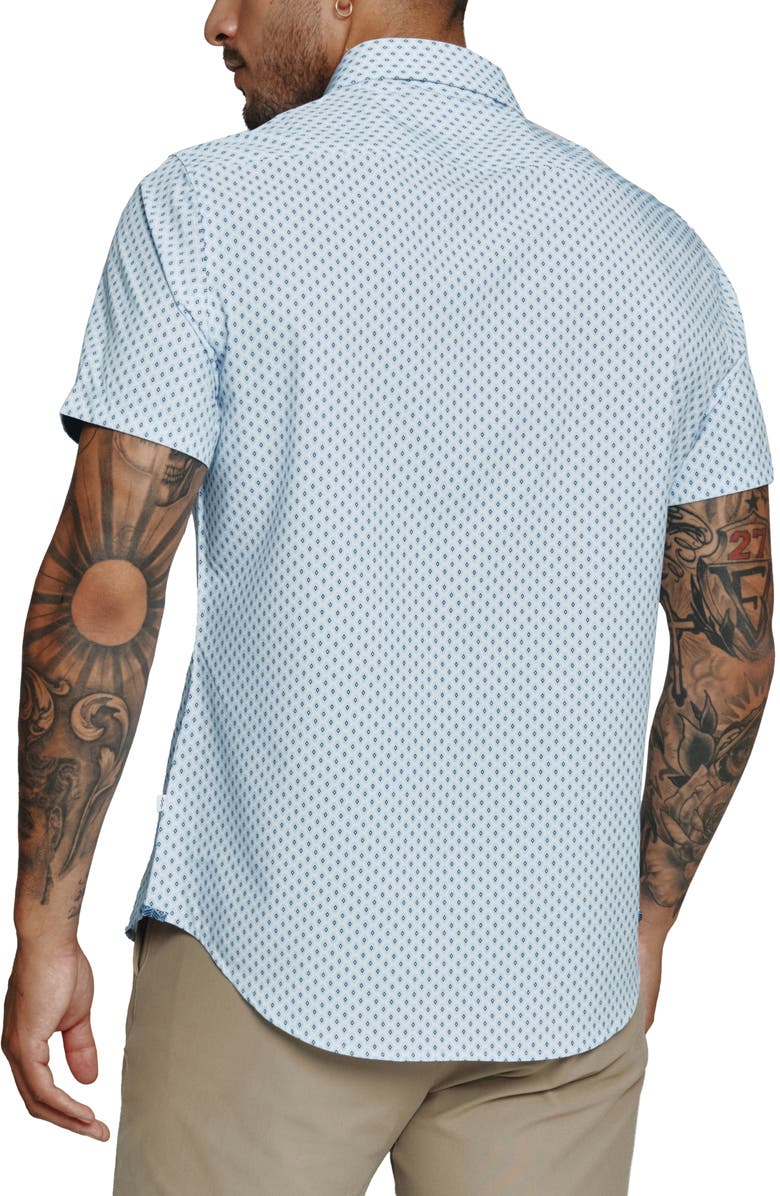7 Diamonds Geo Print Short Sleeve Performance Button-Up Shirt, Alternate, color,