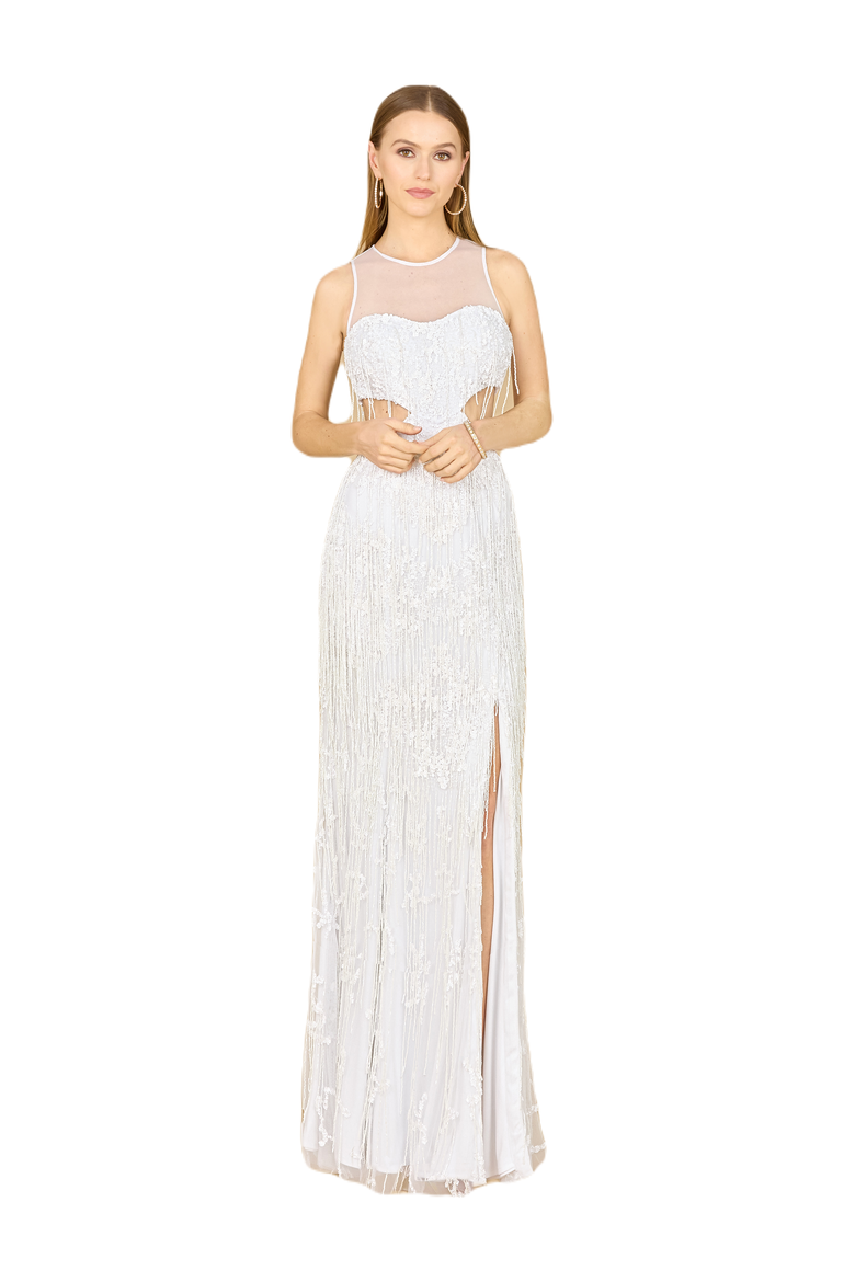 Beaded Cutout Bridal Gown with Fringe, Main, color, Ivory