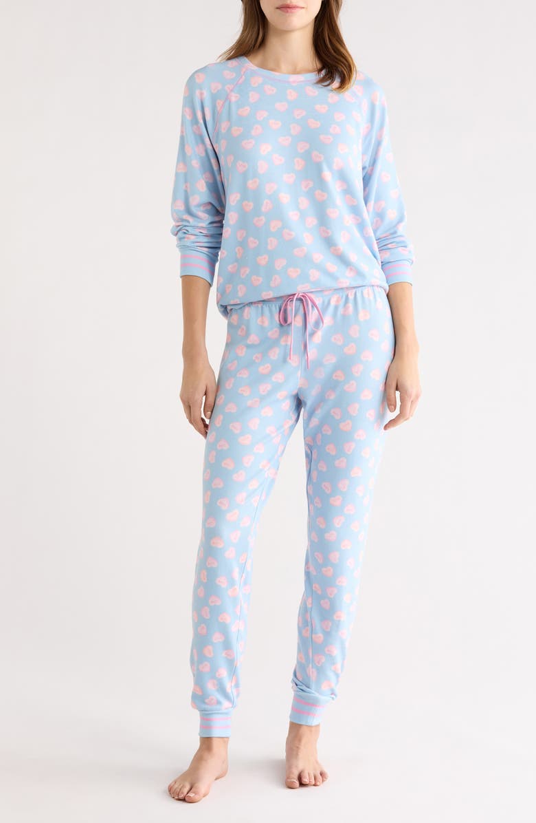 PJ Salvage Peachy Heart Print Jersey Pajamas, Main, color, Blue Haze