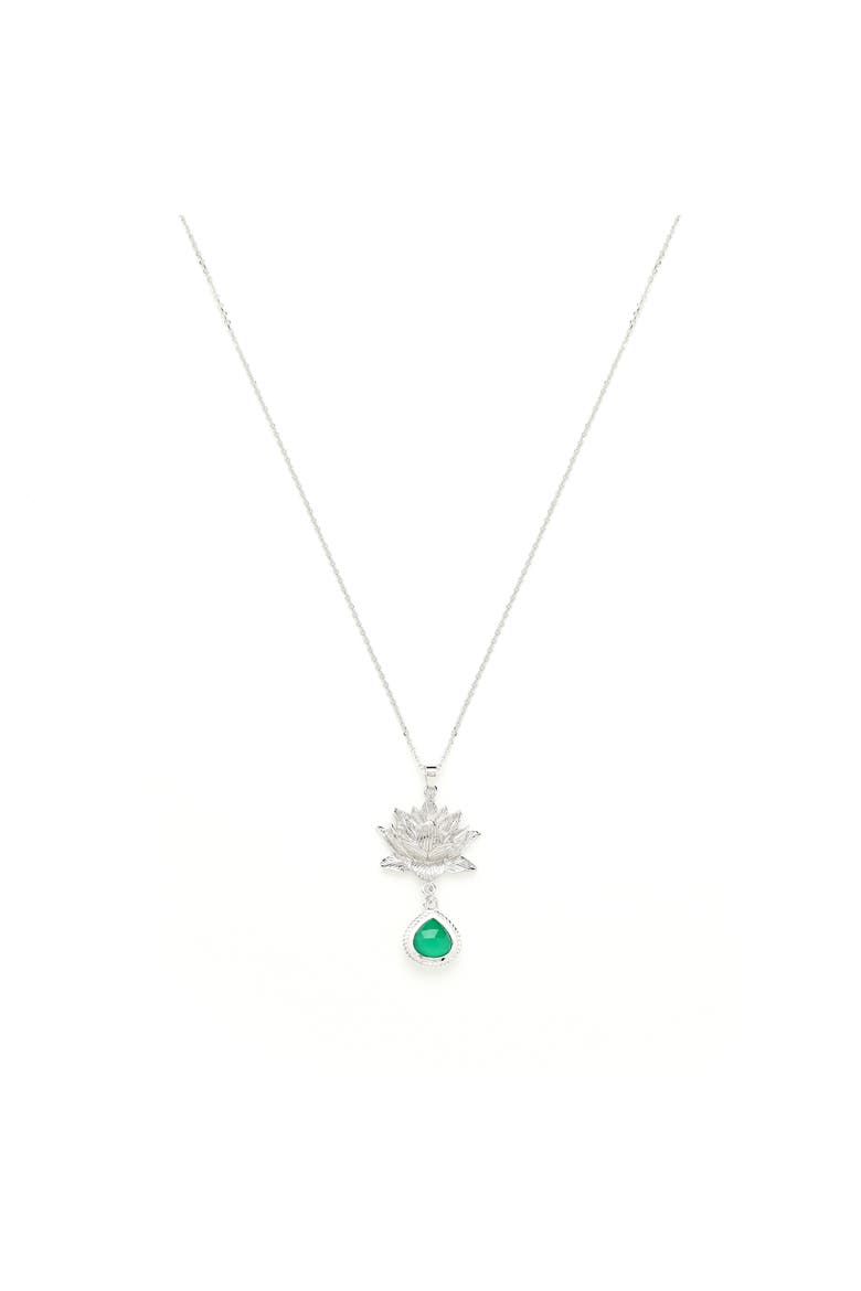 Aura Cleansing Lotus Necklace with Green Agate in White Rhodium | Seen in Vanity Fair UK, Main, color, White
