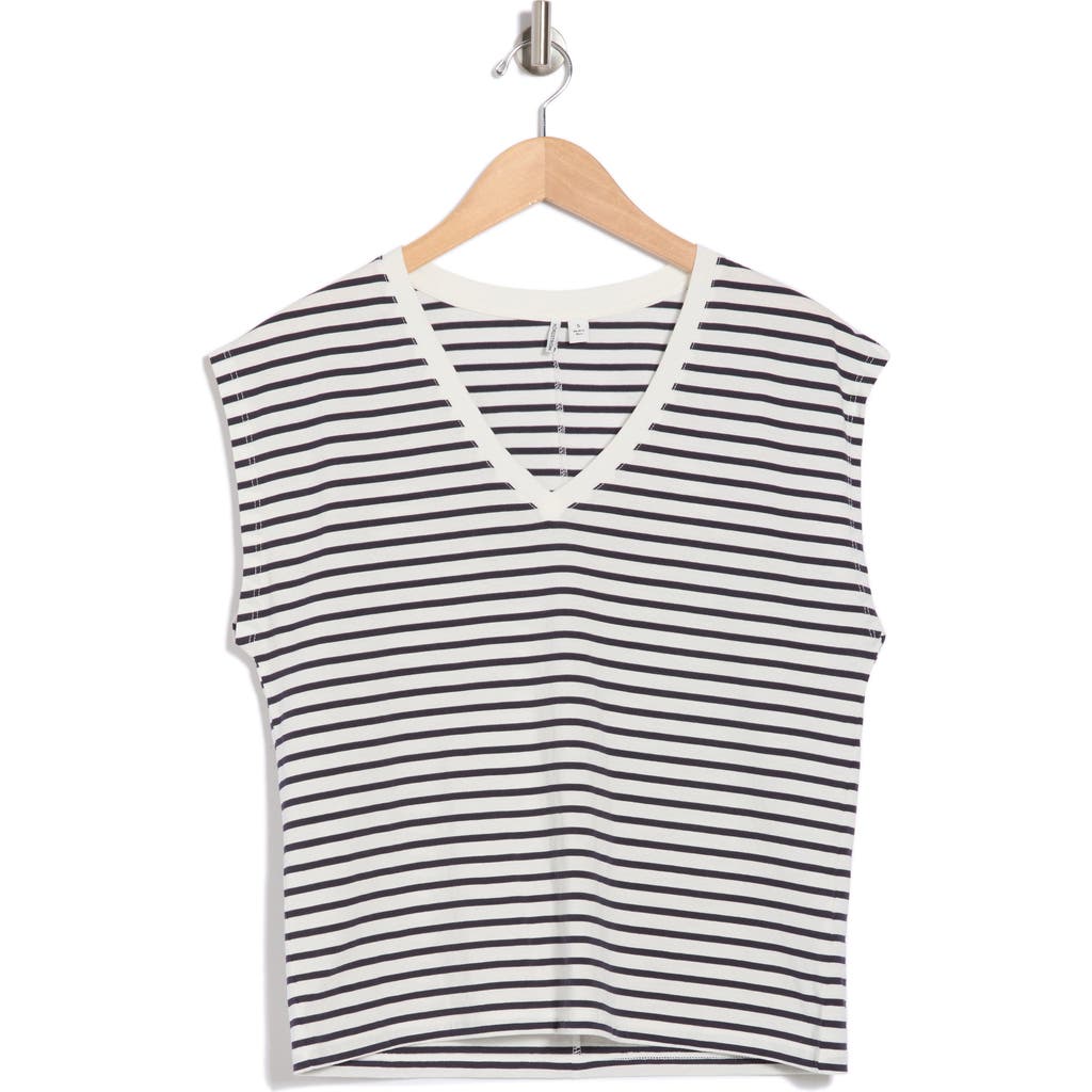 Nordstrom V-neck Pima Cotton T-shirt In Ivory- Navy Joan Stripe