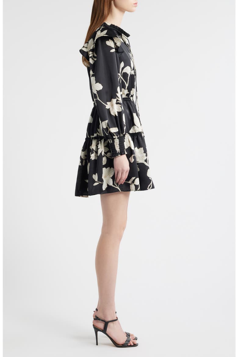 Floral Long Sleeve Tiered Chiffon Minidress, Alternate, color, BLACK- IVORY TOILE