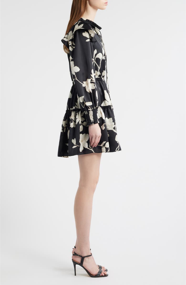 Chelsea28 Floral Long Sleeve Tiered Chiffon Minidress, Alternate, color, Black- Ivory Toile