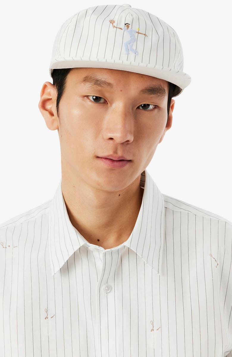 Lacoste Stripe Jacquard Print Button-Up Shirt, Alternate, color, Flour