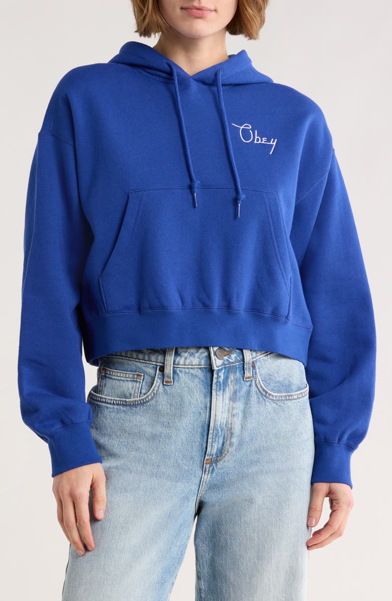 Obey Cities Crop Hoodie, Main, color, Blue