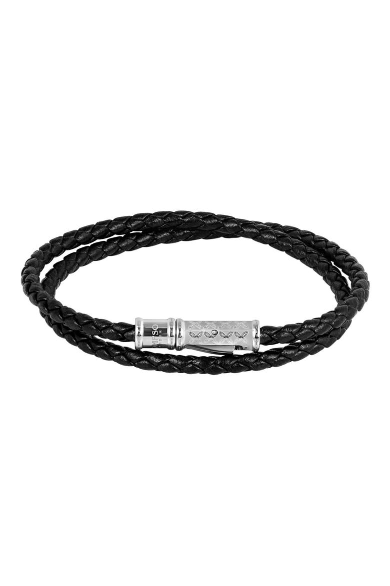 Leather Double Wrap Bracelet, Main, color, BLACK