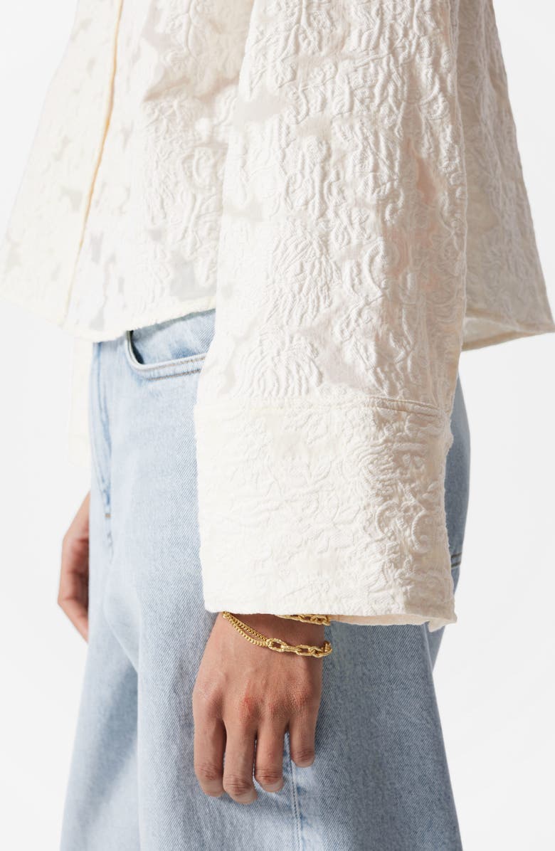 & Other Stories Cotton Blend Jacquard Button-Up Shirt, Alternate, color, White Light