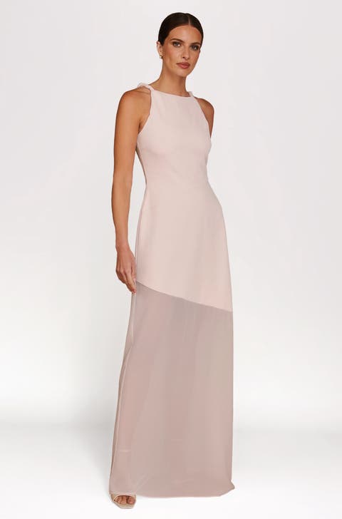 Twist Strap Sheer Hem Maxi Dress