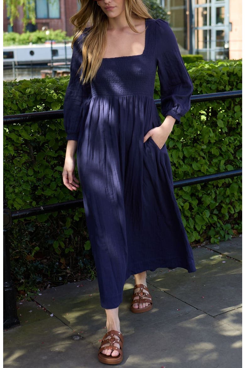 Pippa Shirred Bodice Maxi Dress, Alternate, color, Navy