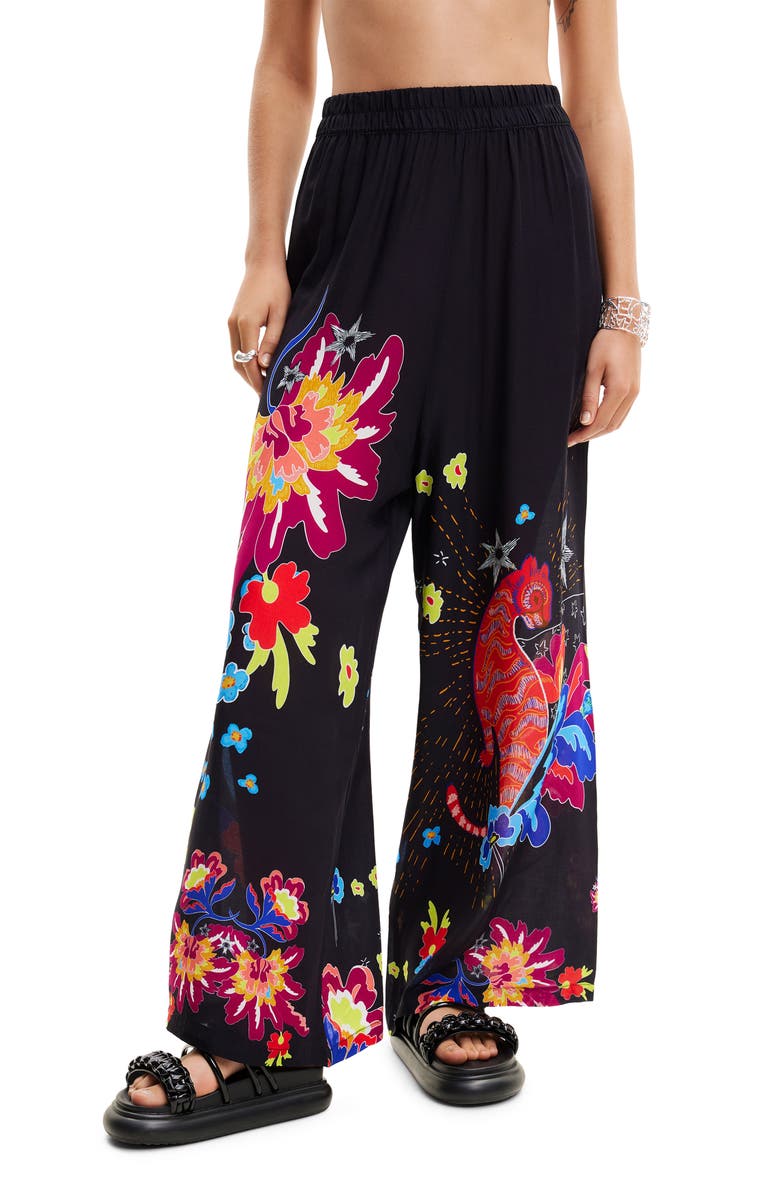 Desigual Jungle Design Palazzo Trousers, Main, color,