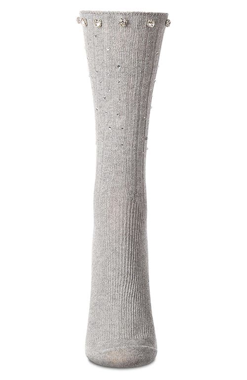 Memoi Rhinestone Rib Crew Socks In Gray