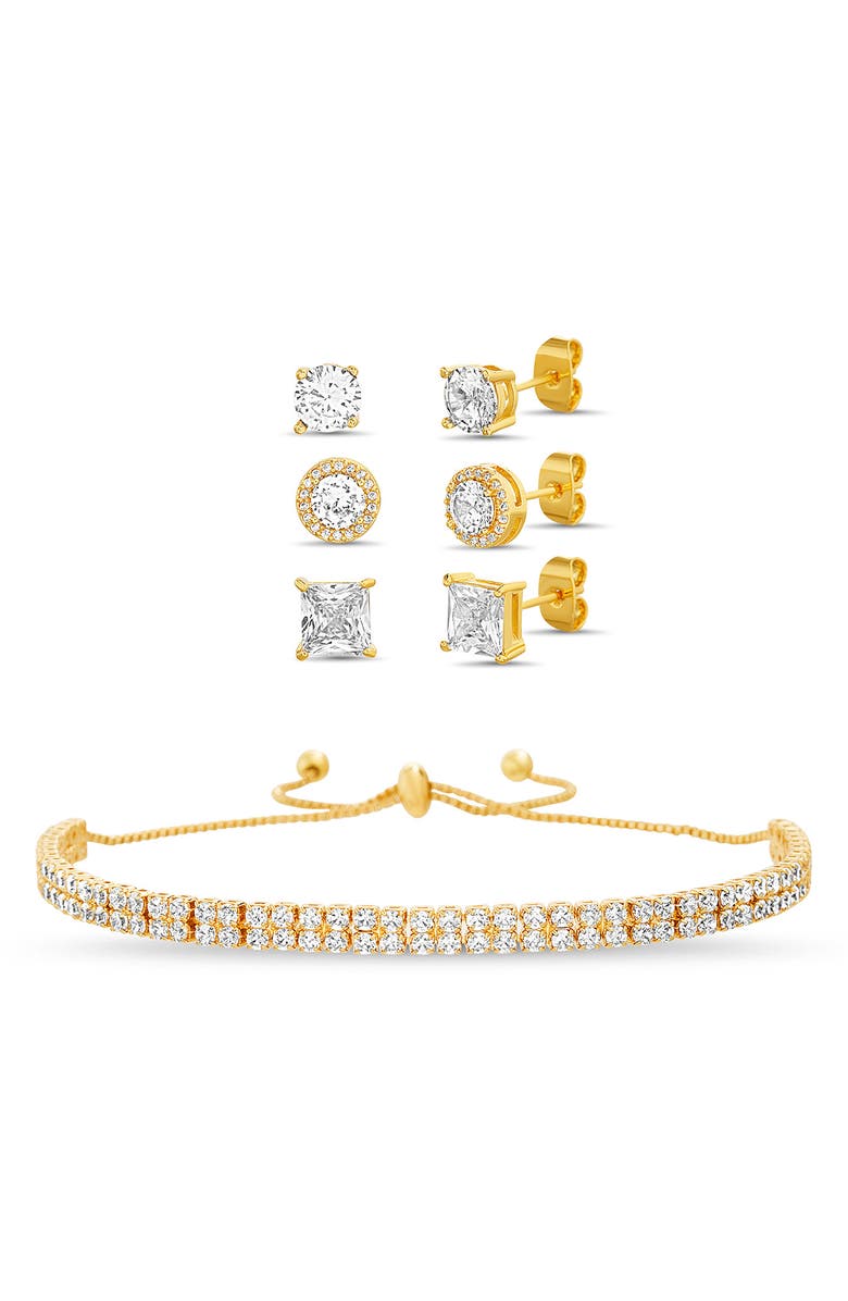 Paige Harper Stud Earring Trio & Slider Bracelet Set, Main, color, 