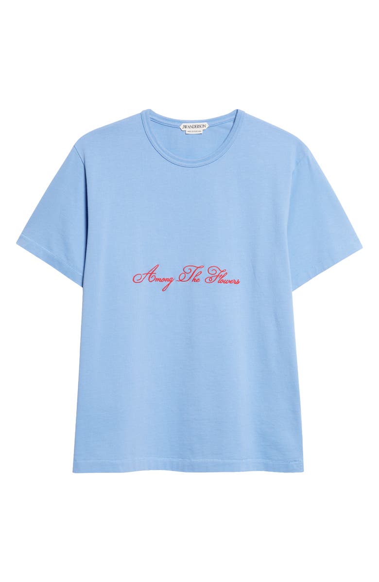 JW Anderson Among the Flowers Embroidered T-Shirt, Main, color, Pale Blue