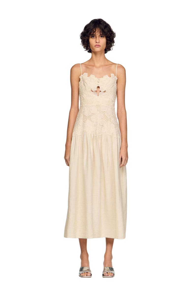 SANDRO Guipure maxi dress, Main, color, Ecru