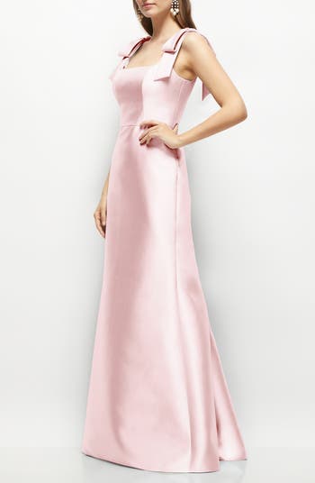 Bow Strap Satin Twill Trumpet Gown