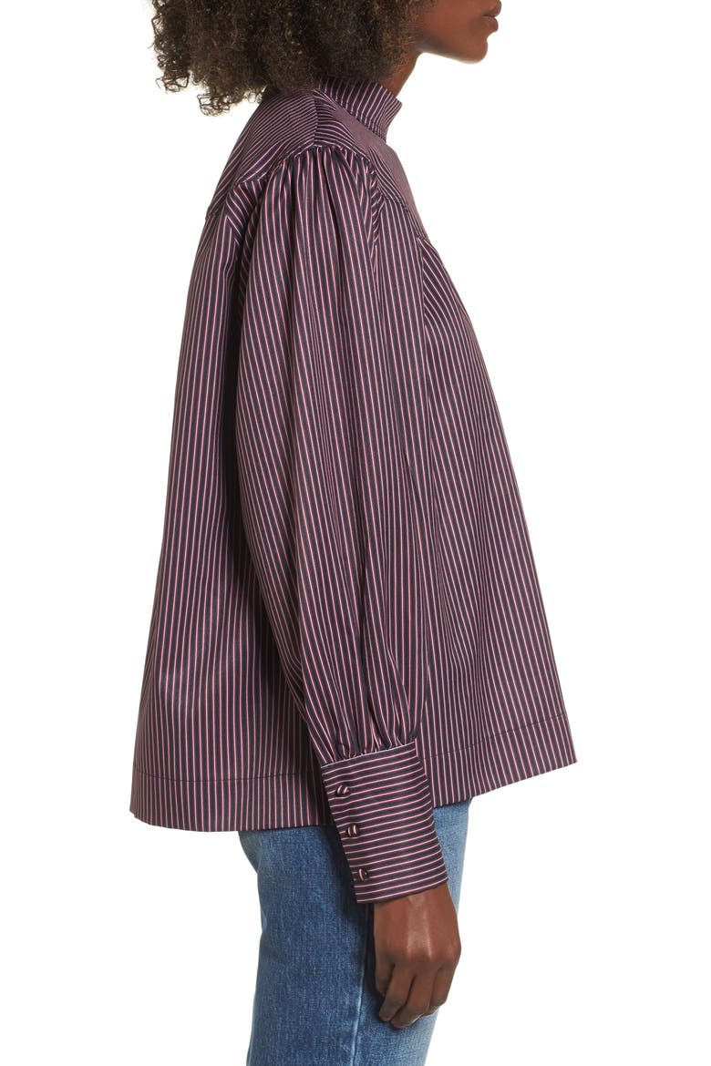 Shirring Stripe Top, Alternate, color, BURGUNDY MULTI