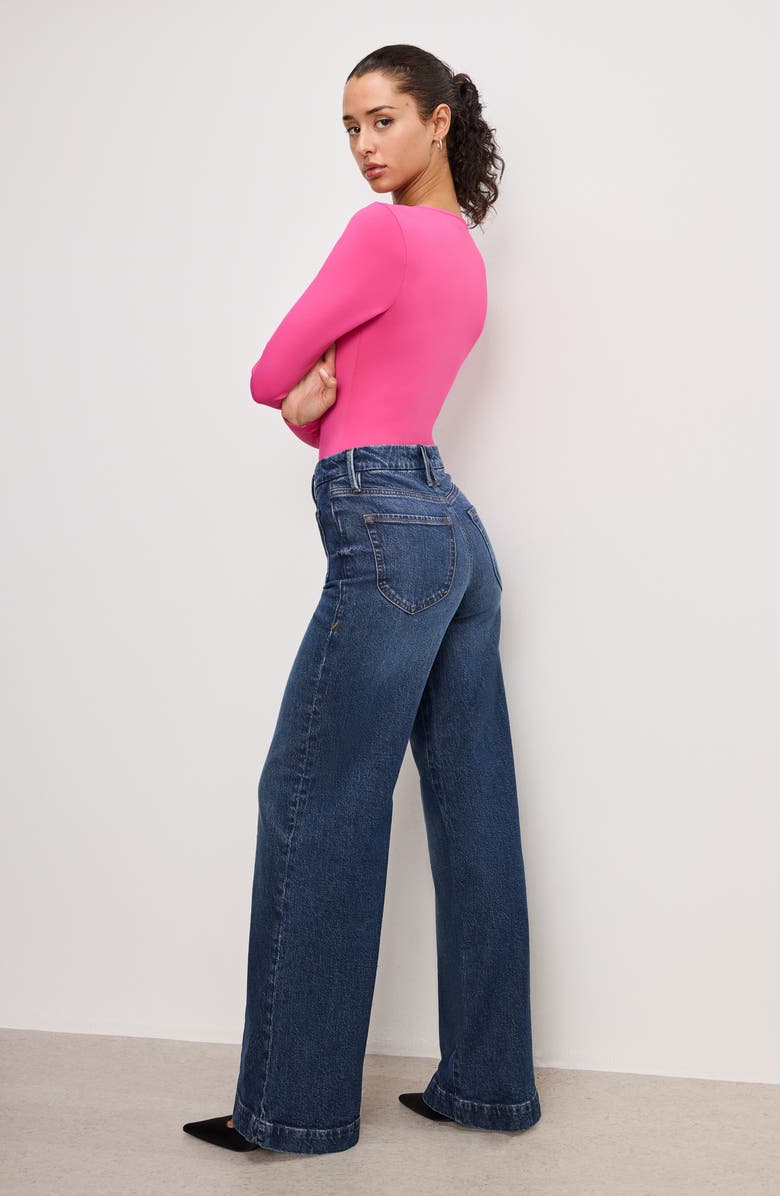 Good American Good Waist Patch Pocket Palazzo Jeans, Alternate, color, 