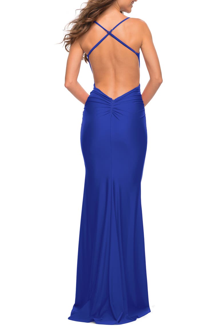 Prom Dress with Knot at Waist and Open Back, Alternate, color, Royal Blue