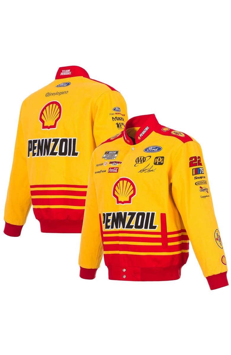 JH DESIGN Men's JH Design Yellow Joey Logano Shell Pennzoil Twill Driver Uniform Full-Snap Jacket, Main, color, 