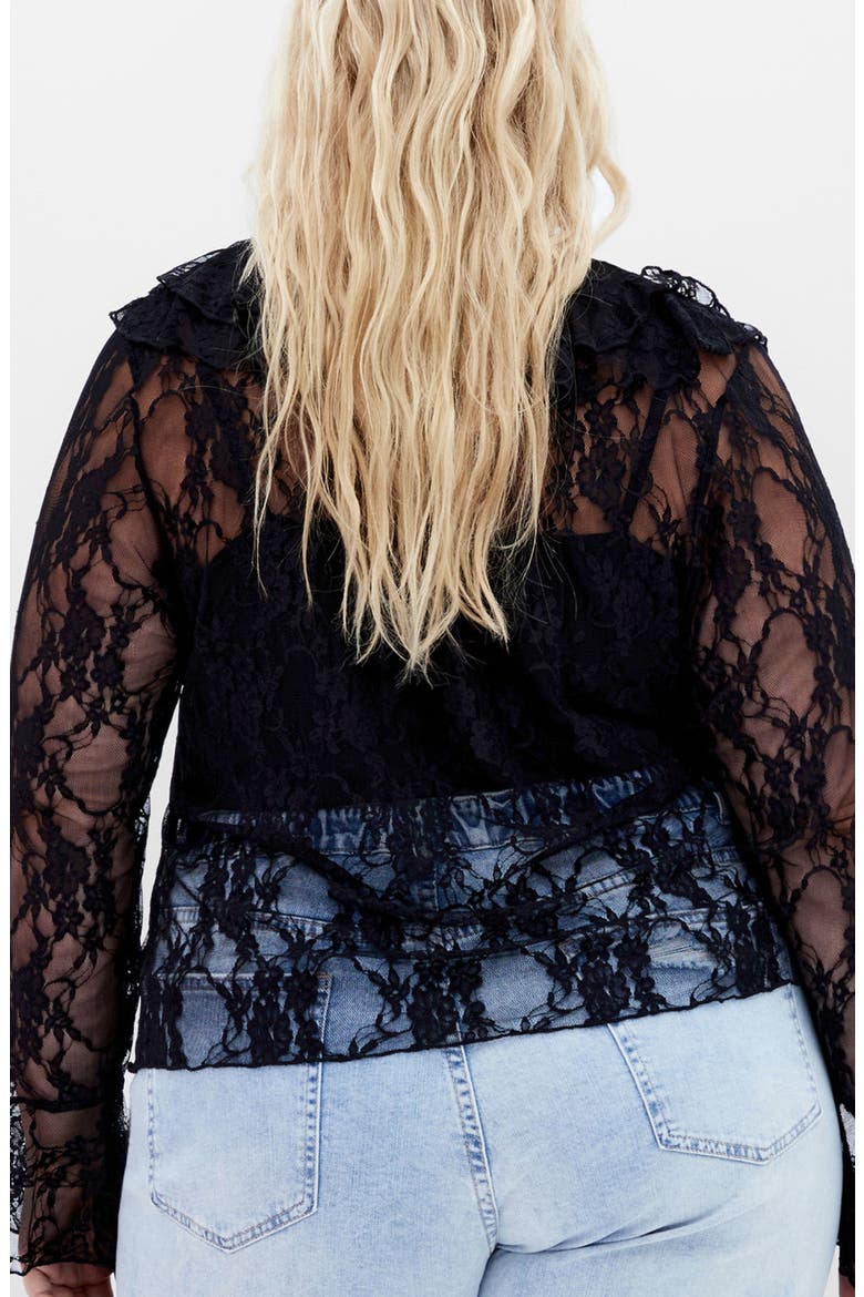 Lacie Ruffle Long Sleeve Lace Top, Alternate, color, BLACK LACE