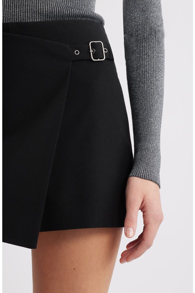 Tailored Faux Wrap Mini Skort, Alternate, color, BLACK