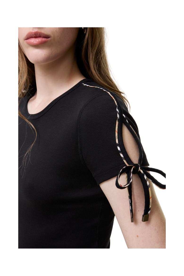 Cropped Tie-sleeve Cotton T-shirt, Alternate, color, Black